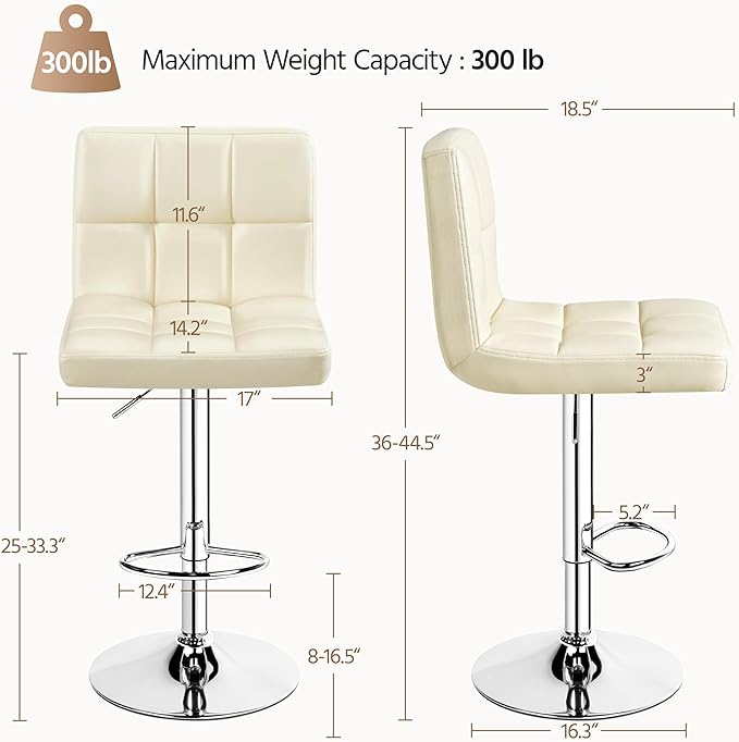 Yaheetech Bar Stools Set of 2, Adjustable PU Leather Swivel Barstools, Modern...