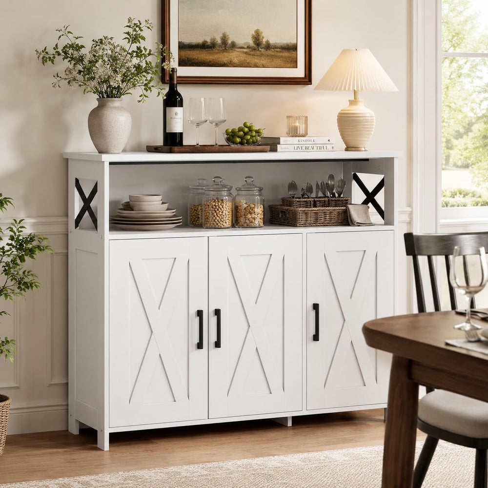 Farmhouse Coffee Bar Cabinet, Kitchen Storage Cabinet, White