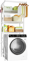 Ulif U11 Mini Over Washer and Dryer Shelves, 3 Tiers Laundry Room Storage and Organizer Standing Shelf, Metal Freestanding Clothes Drying Rack, 28.3”W x 19.7”D x 77.6”H, White