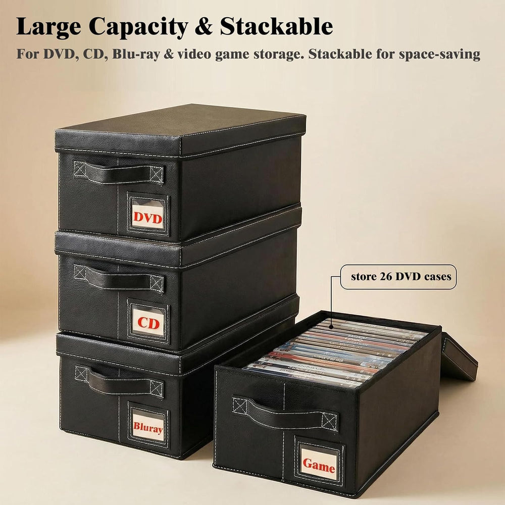 DVD Storage Box 6 Pack, PU Leather DVD Organizer Stackable, Holds 156 DVDs, D...
