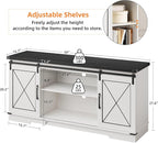 IDEALHOUSE Farmhouse TV Stand for TV up to 65 Inch, Entertainment Center with Sliding Barn Doors and Adjustable Shelves, Mid Century Modern Media Console Table for Living Room, White & Black