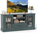 Tangkula Farmhouse TV Stand for TV up to 65 70 Inches, Tall Media Console Table with 2 Glass Storage Cabinets, 1 Drawer & 2 Open Shelves, Wooden Entertainment Center for Living Room (Vintage Green)