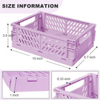 Pastel Plastic Storage Baskets 2 Pack, Collapsible Crates for Organizing, Space-Saving Bins for Kitchen, Office, Bedroom (Purple, Medium:9.8" x 6.5" x 3.8")