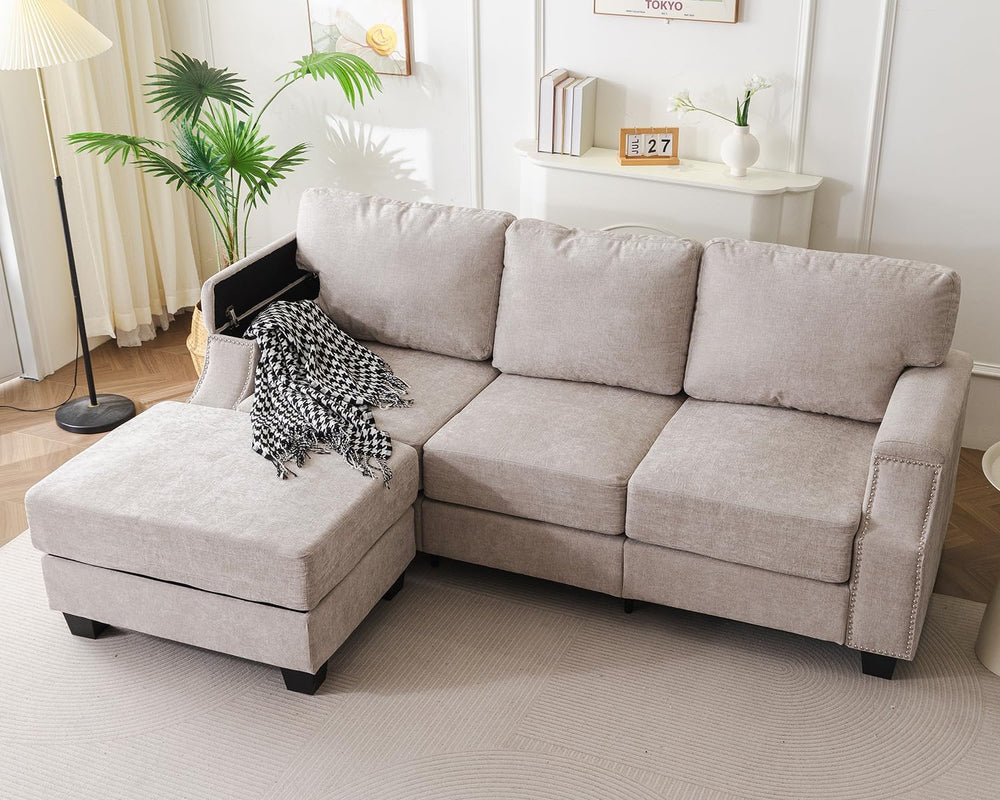 85" Sectional Sofa Couch with Storage Ottoman,L Shaped Couch with Armres...