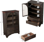 52.17" Tall Display Cabinet with Arched Glass Doors (Brown) | Farmhouse Curio Cabinet Display Case with 2 Storage Drawers and Adjustable Shelves, Glass Display Cabinets for Living Room