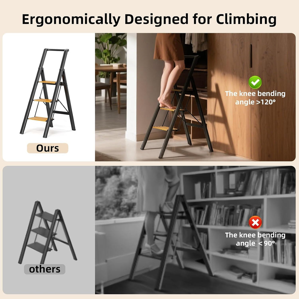 SOLADDER Folding 3 Step Ladder with Handrails,Foldable Step Stool