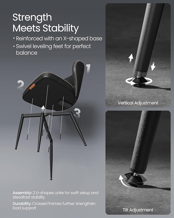 VASAGLE EKHO Collection - Dining Chairs Set of 2, Upholstered Kitchen Chairs, Comfortable Seat, Synthetic Leather with Stitching, Mid-Century Modern, Easy Assembly, Living Room Lounge, Ink Black