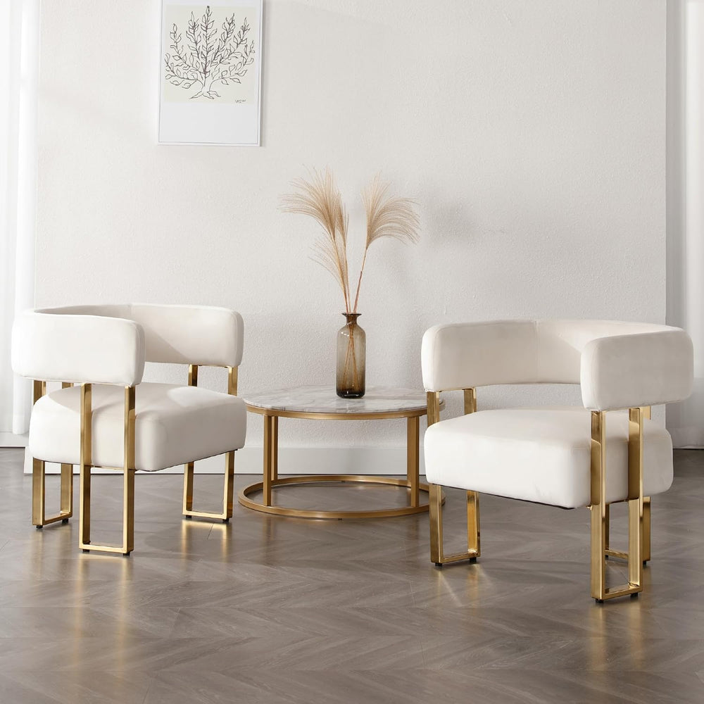 Modern Barrel Accent Chairs Set of 2, Living Room Side Chairs with Golden Met...