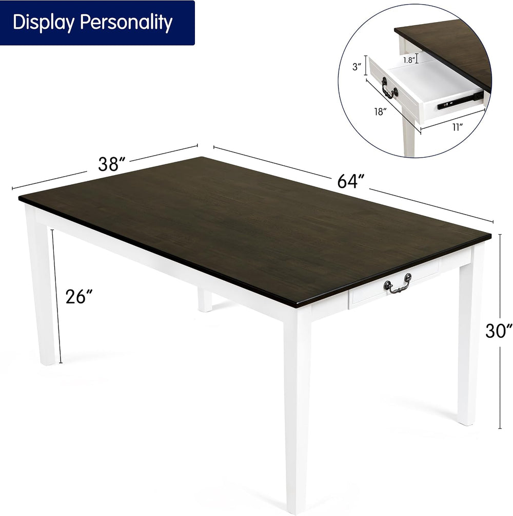 Hokway Dining Table for 4-6, 64 Inch Rectangular Solid Wood Kitchen Table, Mo...