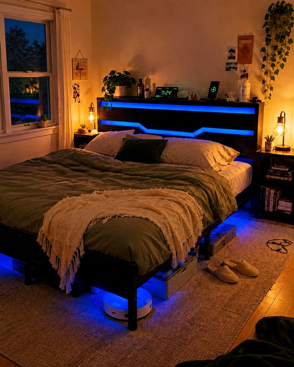 Homkdom King Size Bed Frame with Headboard & LED Light