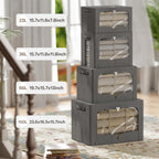 FHSQX 3 Pack Clothes Storage Bins Foldable Metal Frame Storage Box Stackable Linen Fabric Organizer Set with Carrying Handles and Clear Window (Dark Gray, 15.7x11.8x11.8inch(36L))