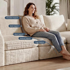 106" Modular Cloud Sofa L-Shaped, Boneless Deep Seat Sectional with High-Density Foam, Washable Corduroy Fabric, No Assembly Required for Living Room Apartment, Beige