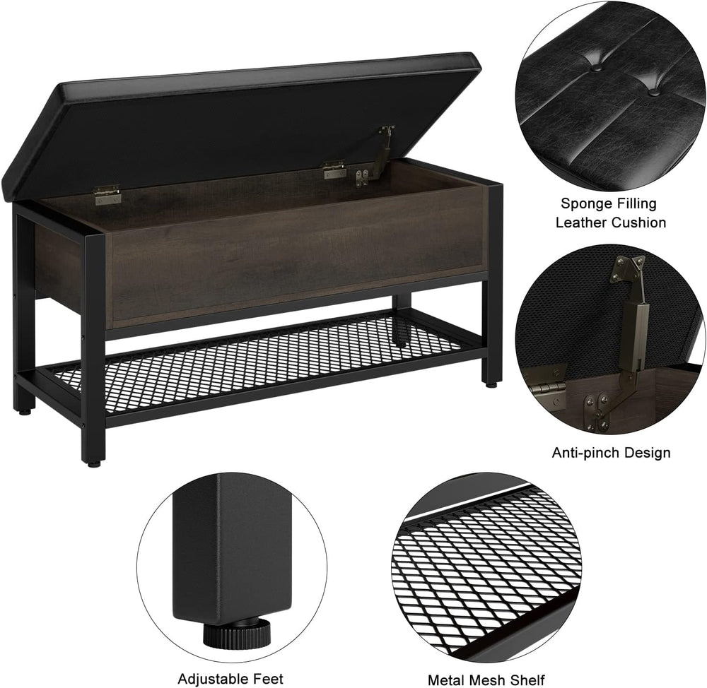 HOSTACK 40" W Storage Bench, Entryway Shoe Bench with Cushion, Dark Brow...
