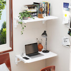 TEAMIX Wall Mounted Folding Table, White Floating Desk for Small Spaces Laundry Shelf with Heavy Duty Brackets Floating Desk for Garage, Utility Room, Kitchen, Laundry Room