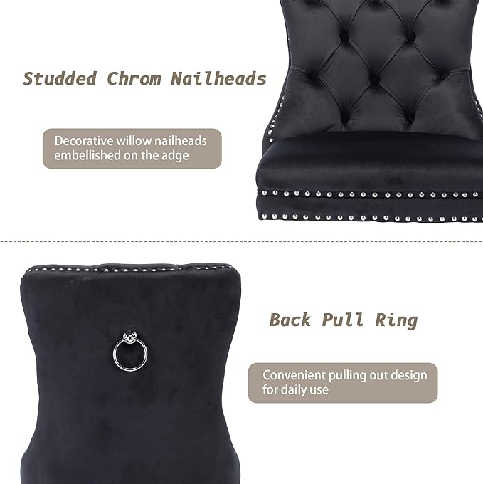 KCC Velvet Dining Chairs Set of 2, Upholstered High-end Tufted Dining Room Ch...