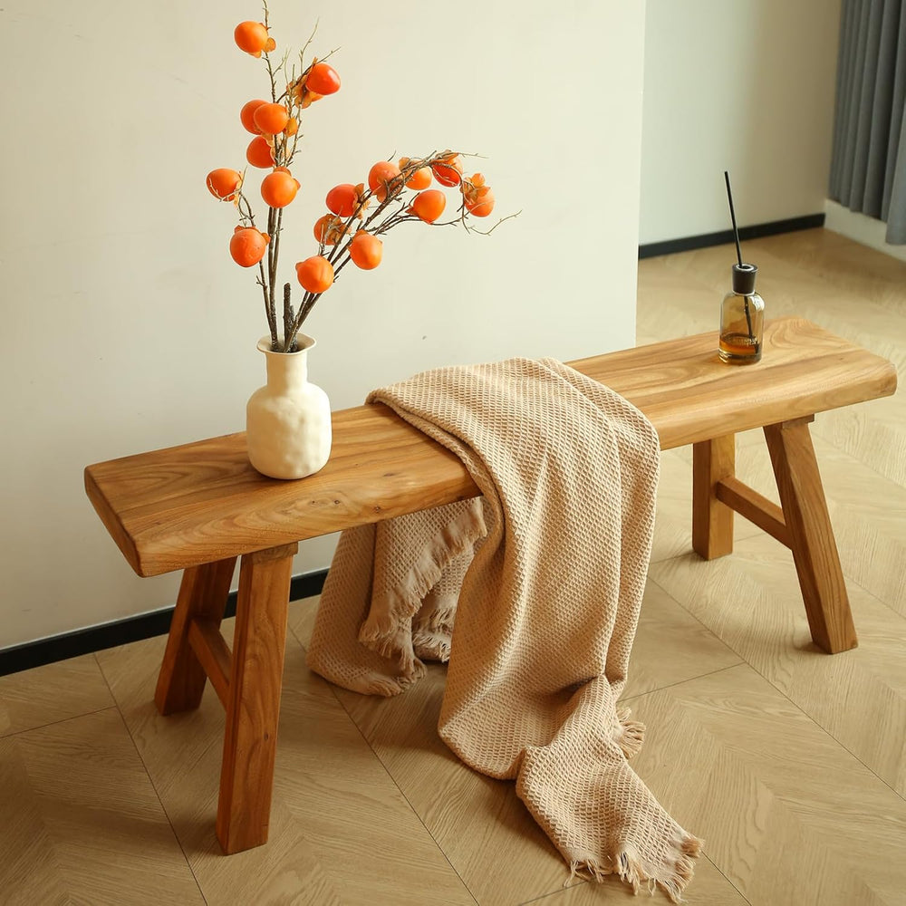 Wooden Bench Indoor – Rustic Farmhouse Narrow Entryway Bench with Slim Skinny...