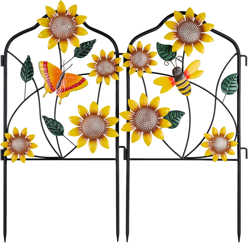 hogardeck Garden Decor for Outside, Set of 2 Metal Fence Decorative Garden St...