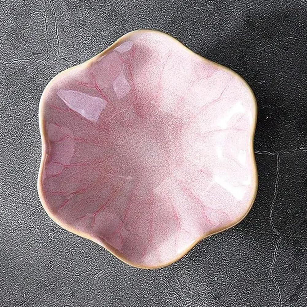 Ceramic Jewelry Dish Tray - 4-Leaf Clover Ring Holder Lotus Trinket Tray, Elegant Decorative Gift for Women (2Pcs Pink - Lotus Leaf)