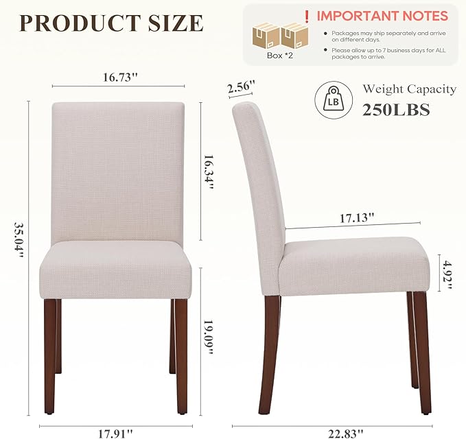 Upholstered Parsons Dining Chairs Set of 4, Modern Dining Room Chairs with Back, Fabric Kitchen Side Chairs with Wood Legs for Dinner Farmhouse Restaurant, Beige