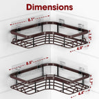 Corner Shower Caddy - 2 Pack, Adhesive Shower Organizers, Rustproof Stainless Steel Shower Shelves with 8 Hooks, No Drilling Bathroom Organizers and Storage Racks, Space-Saving, Brown, Medium