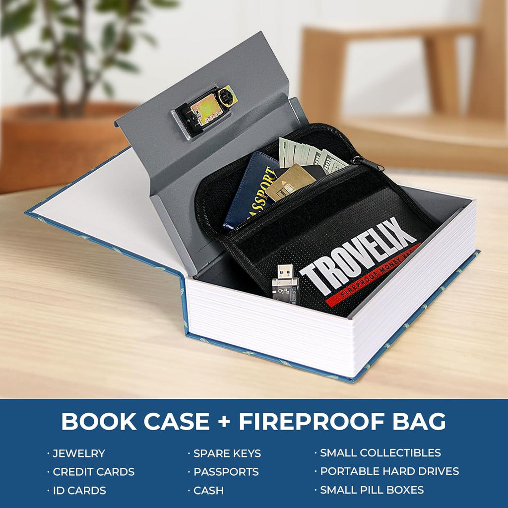 Book Safe with Combination Lock, Hidden Safe (9.5 x 6.2 x 2.2 Inch) with Fireproof Bag, Secret Diversion Safe, Hollow Book Box Hidden Storage, Money Safe Box for Cash (COOK)