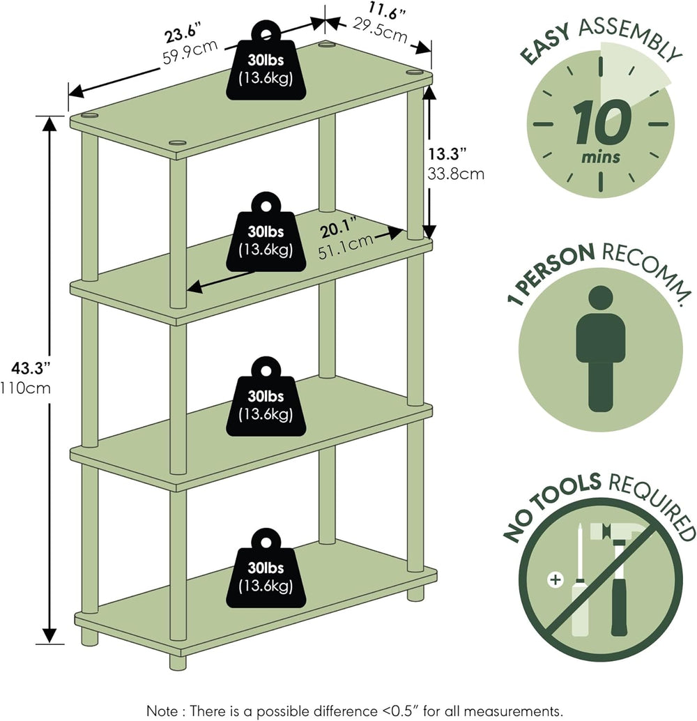 Furinno Turn-N-Tube Toolless 4-Tier Storage Shelves, Beech