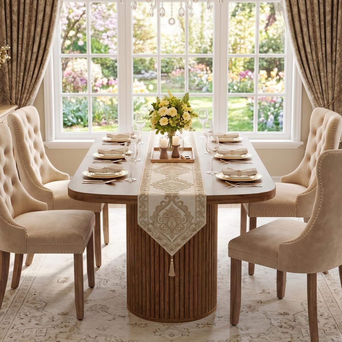 79" Dining Room Table for 6 8 10 Person, Large Wood Dining Table, Rectangular Modern Mid-Century Farmhouse Dining Room Table for 6 8 10, Ideal for Dining & Gatherings
