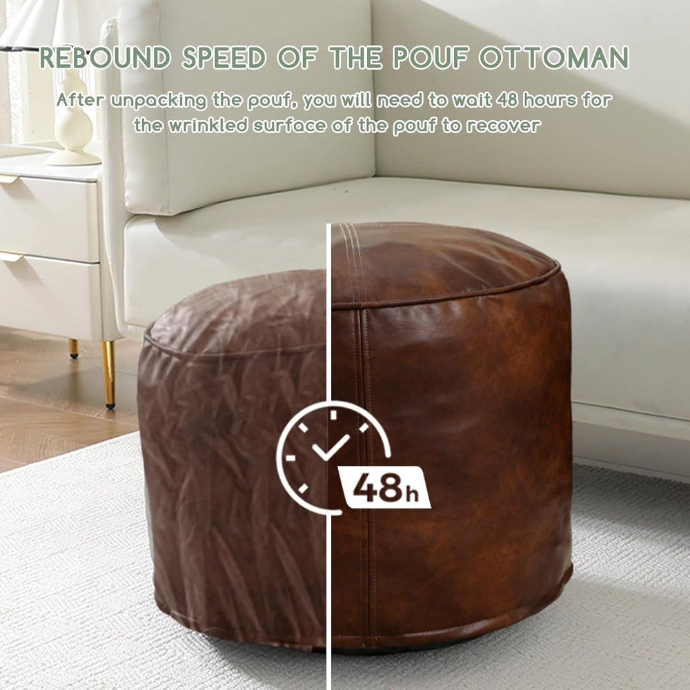HIGOGOGO Round Stuffed Pouf Ottoman, Pu Leather Poufs with Foam Chunk Filling...