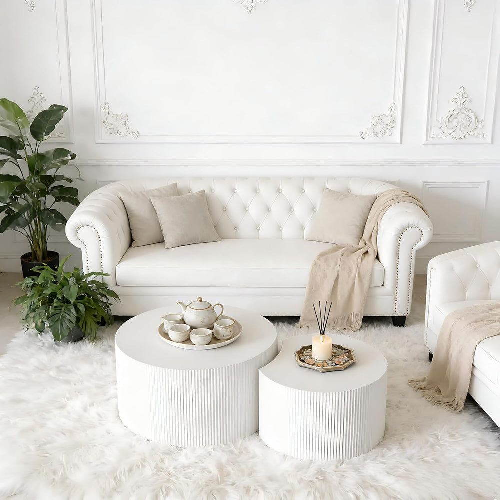 KEVINSPACE Coffee Table Set of 2 Modern, Living Room Nesting Table Round 2-Pi...