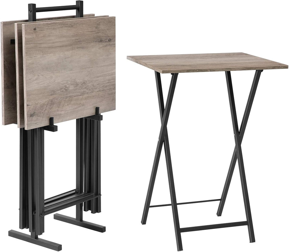 HOOBRO Folding TV Tray Tables, Set of 4 TV Trays with Storage Rack, Industria...