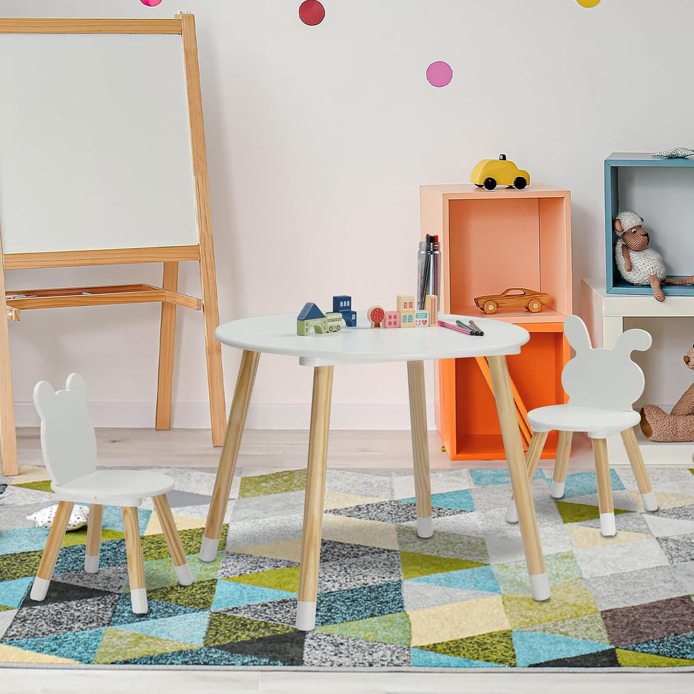 3 Pieces Multi-Activity Round Tables,Wood Table and Chairs Set,Study Dining R...