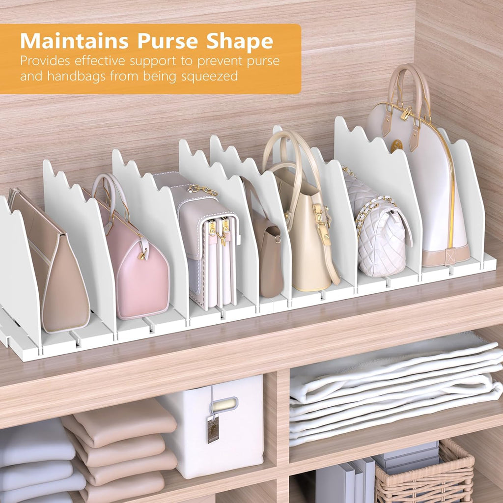Ronlap Purse Storage Organizer for Closet, White Closet Bag Storage Dividers Rack Shelf Purse Dividers for Closet Organization Handbag Separators Closet Purse Organizers and Storage, 4 Pack, White
