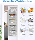 Over The Door Organizer Hanging, 5 Shelf Behind The Doors Storage, Pantry Door Organizer, Closet Organizers for Bedroom and Nursery (Grey)