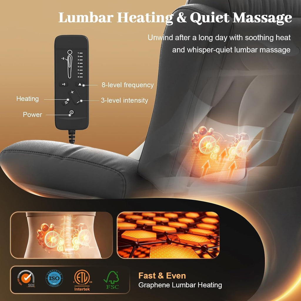 Power Recliner Chair with Heat and Back Massage, Electric Power Oversized Reclining Chair Infinite Position with Storage Armrests & 2 Cup Holders for Living Room, Brown