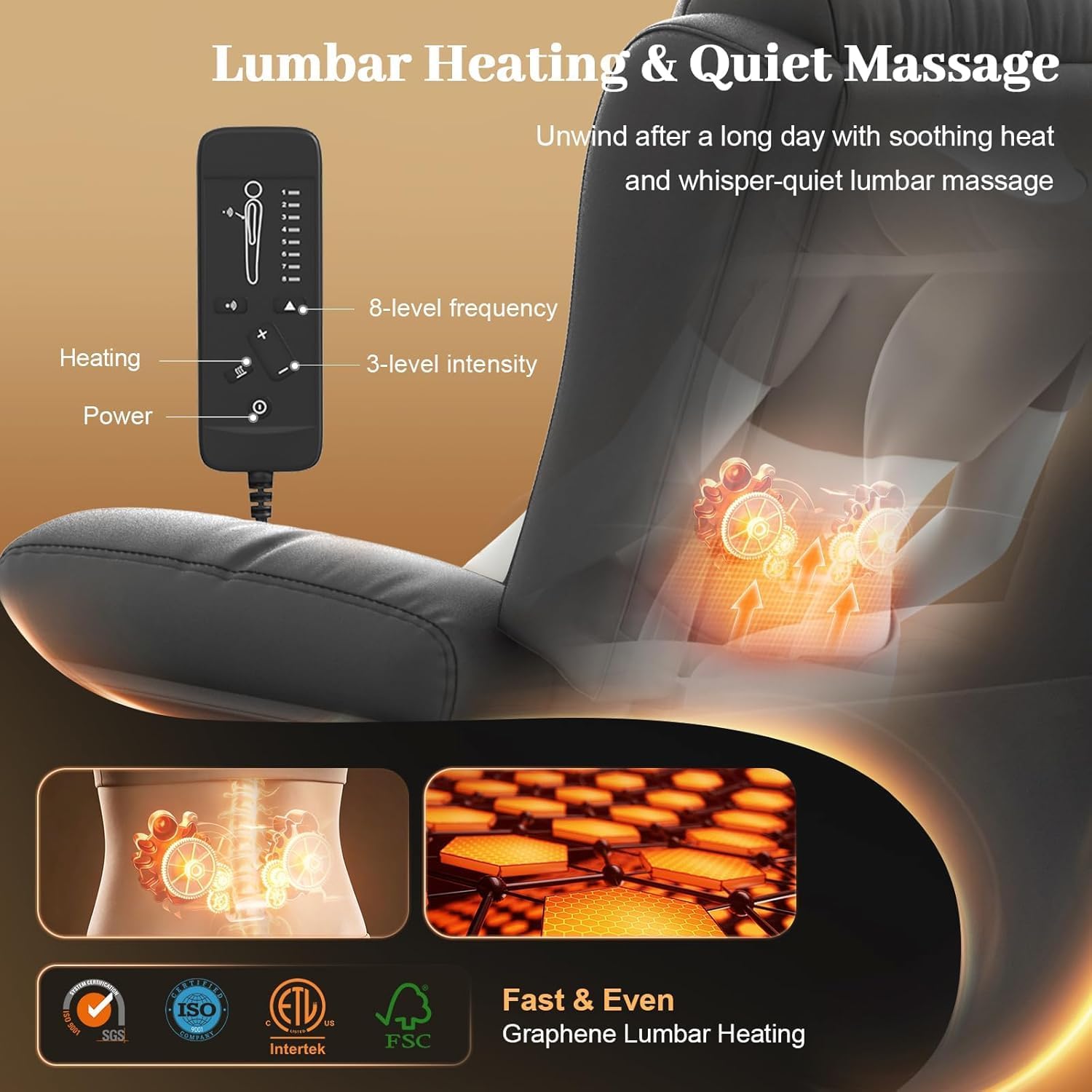 Power Recliner Chair with Heat and Back Massage, Electric Power Oversized Reclining Chair Infinite Position with Storage Armrests & 2 Cup Holders for Living Room, Brown