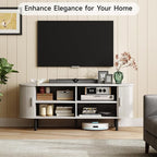 ONBRILL 55" TV Stand with Power Outlet for TVs up to 60 Inch, Entertainment Center with Storage and Adjustable Shelves, Modern Media Console with Sliding Doors for Living Room, Natural White