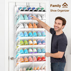 UVIAHOMI 20-30 Pairs Over the Door Shoe Organizer, Clear Pockets Hanging Shoe Storage for Closet, 10-Tier Door Shoes Rack, Handing Shoes Holder Fit All the Family's Sneakers, Boots, Heels, White