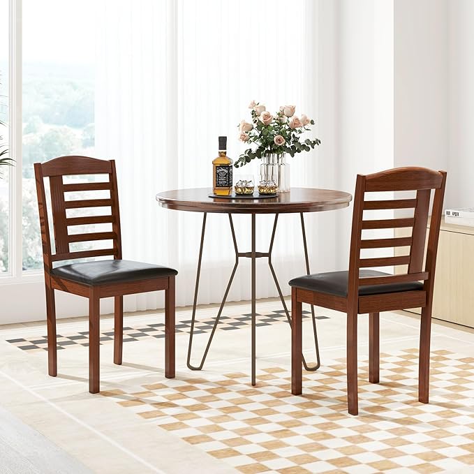 GOFLAME Wooden Dining Chairs Set of 2, Upholstered Kitchen Side Chairs with Faux Leather Padded Seat & Rubber Wood Frame, Mid-Century Dinette Chairs for Dining Room, Restaurant