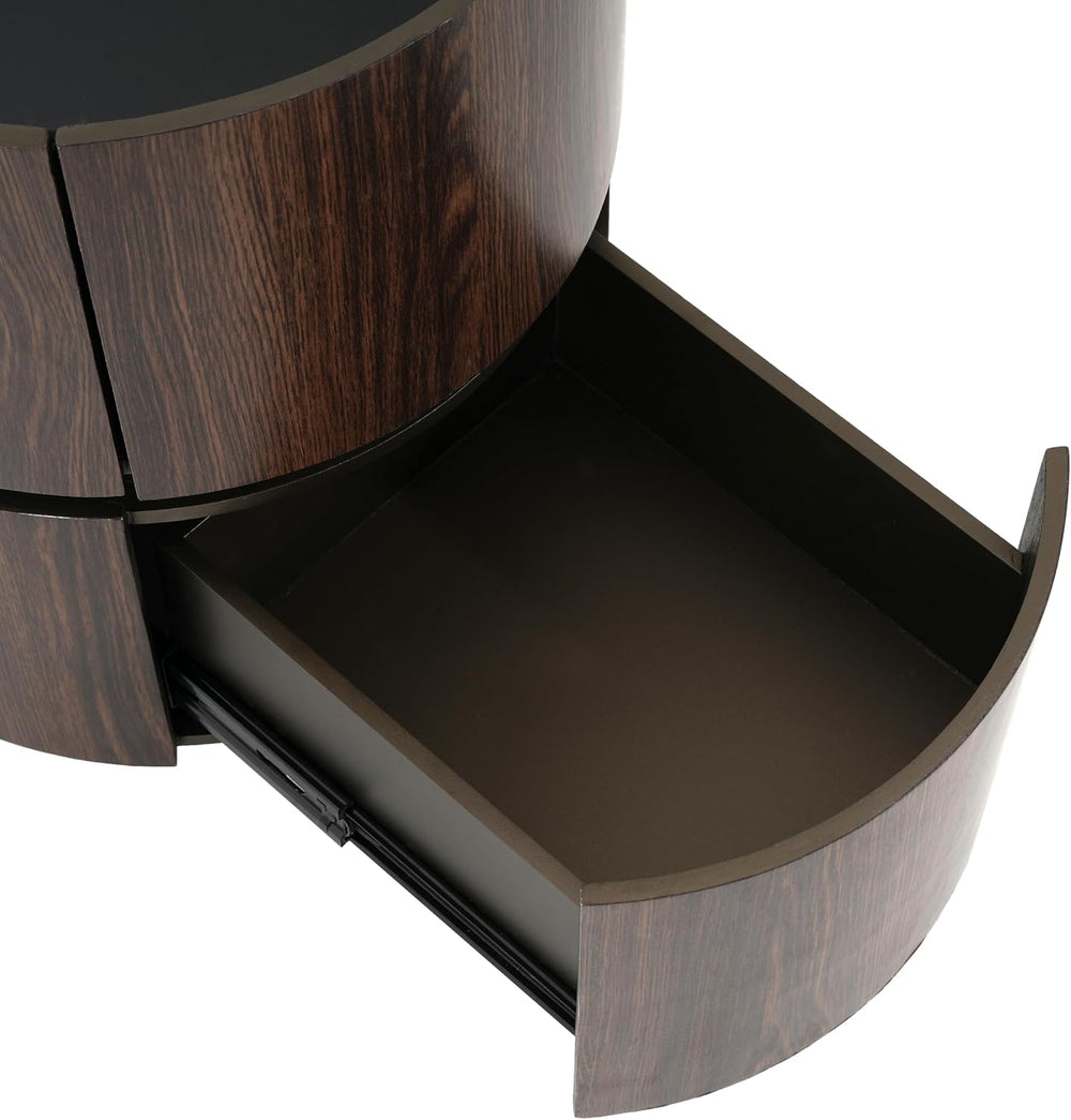 Italian High-End MDF Double-Layer Storage Round Side Table - Brown & Blac...