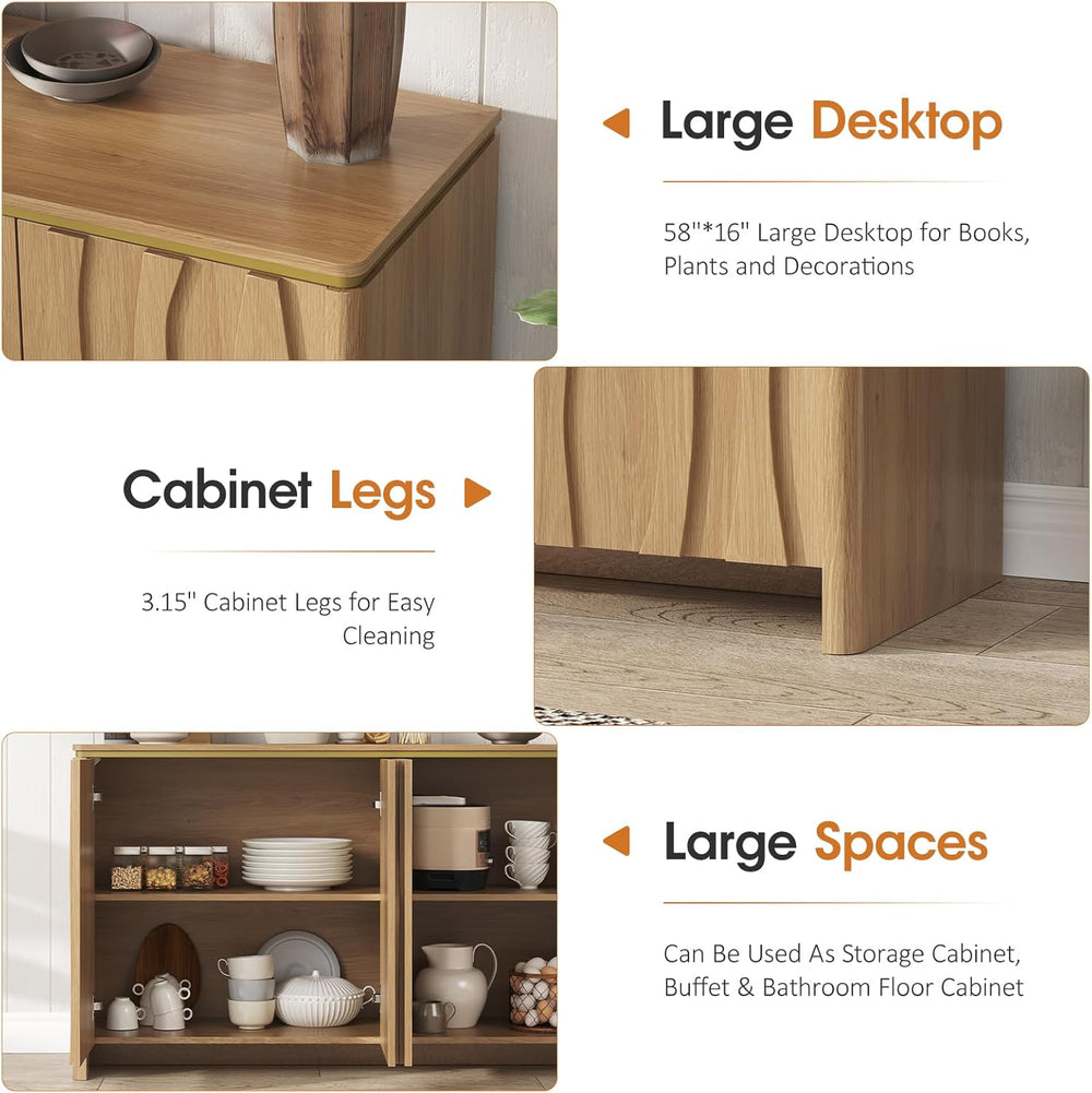 Vabches Fluted Buffet Cabinet with Storage, 3D Ripple Pattern Doors and Curve...