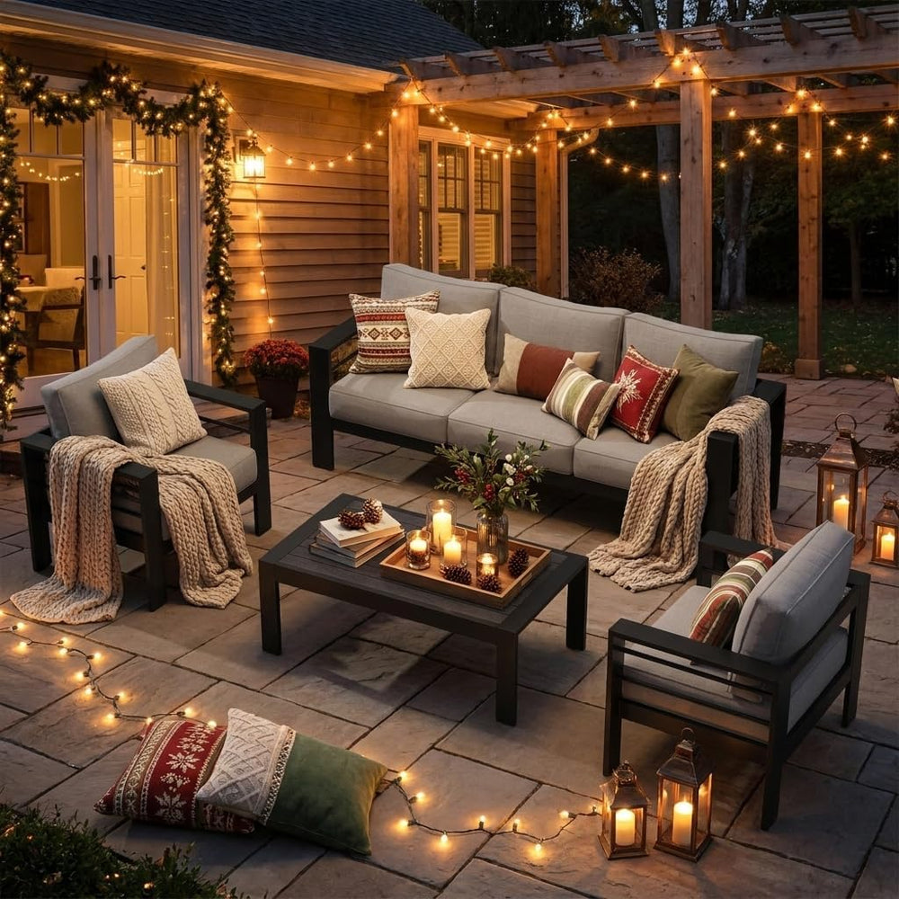 Patio Furniture Set, Aluminum Outside Furniture, Sofa with 10" Back Cushion