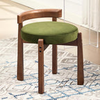 HEAH-YO Wood Vanity Chair with Back, Velvet Upholstered Small Ottoman Footstool, Mid-Century Modern Makeup Chair with Solid Wood Legs for Makeup Room Bedroom Living Room, Green