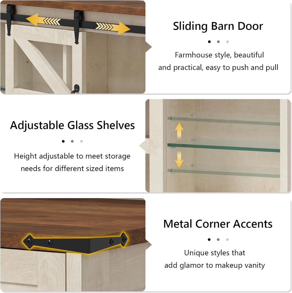 75.2" Farmhouse Makeup Vanity Desk with Large Mirror & Sliding RGB C...