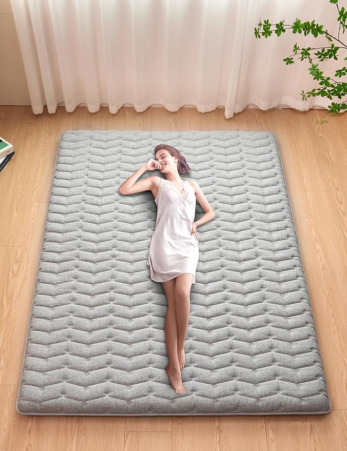 Premium Foam 3.2" Thick Japanese Futon Floor Mattress - Queen Size 60"x80" 100% High-Density Foam,Comfortable Sleeping Pad,Tatami Mat for Dorm,Bedroom Guest Room，Boys Girls Dormitory Pads(Hemp Gray)