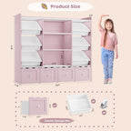 HITHOS 55" W Kids Toy Storage Organizer, Large Toy Box with Bookshelf, Toy Chest with 3 Cubes Storage Organizer, 6 Toy Organizers and Storage Bins, 4 Rolling Drawers for Kids Room, Playroom, Pink