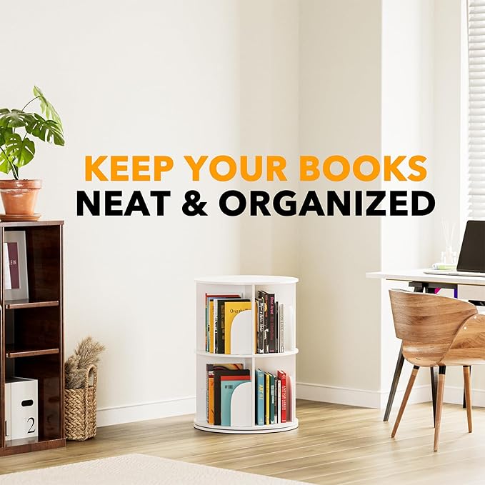 SpaceAid 2 Tier Rotating Bookshelf Tower, Spinning Bookcase Lazy Susan, Revol...