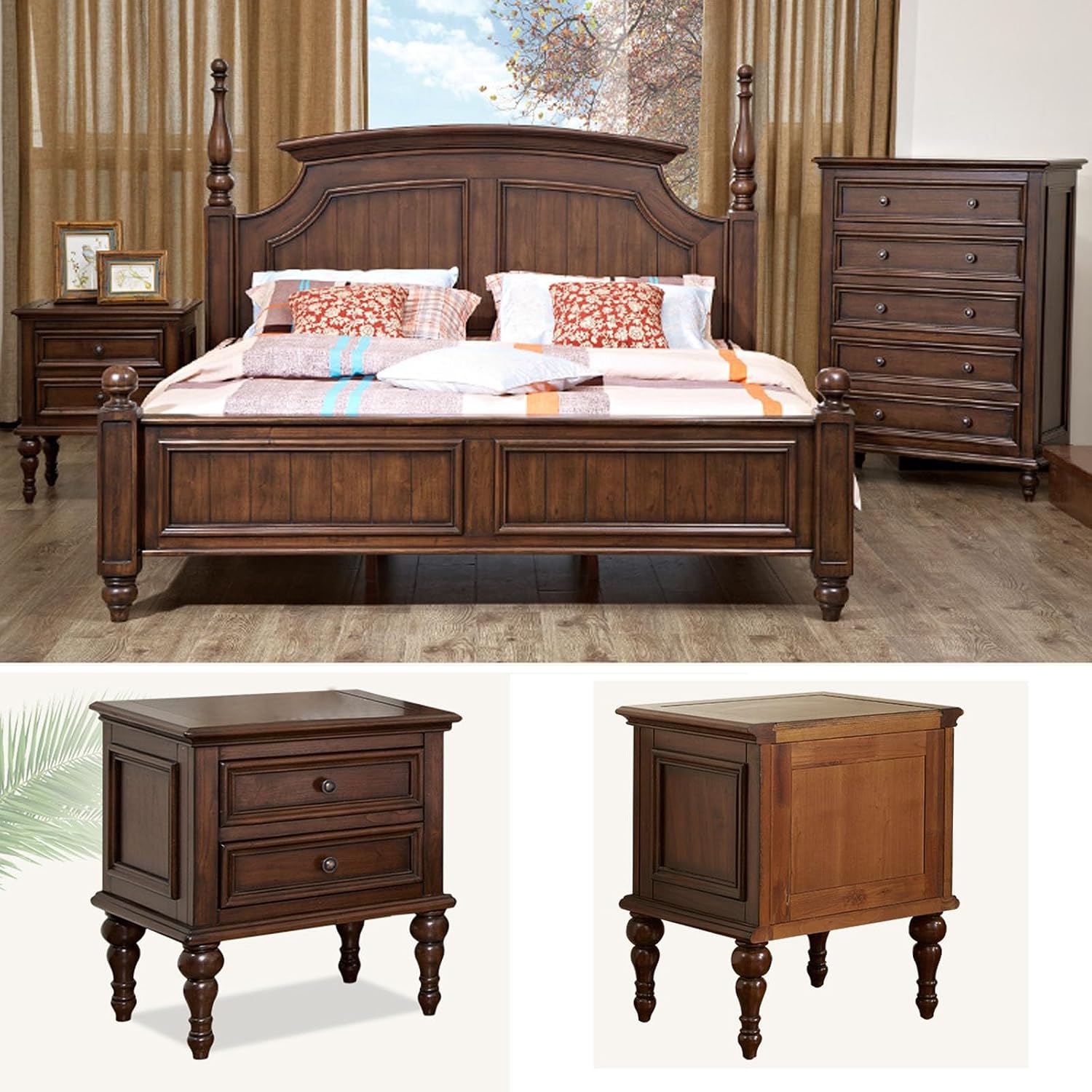 UPGENT Minimalist Bedside Table, Vintage nightstand with Drawers, Mini End Table for Bedroom Living Room 50 × 45 × 60CM