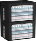 FHSQX 2 Pack Clothes Storage Bins Foldable Metal Frame Storage Box Linen Fabric Organizer Set with Carrying Handles and Clear Window (Black, 15.7x 11.8x 7.8Inch)