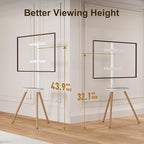 Tripod Easel TV Stand for 43-65" TVs, Height-Adjustable Swivel Corner Floor TV Stand with Wooden Tray, VESA 400x400 LCD/LED/OLED Compatible, Minimalist White