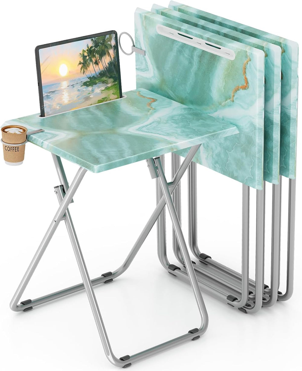 TV Trays Table Set of 4 Portable Folding TV Tray Table TV Dinner Tray with St...